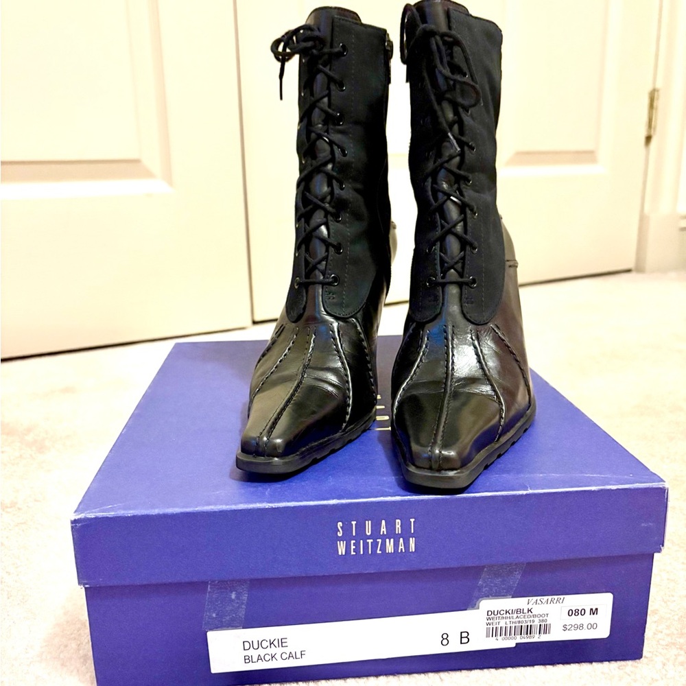 Stuart Weitzman Duckie Black Calf High Heel Ankle Boots